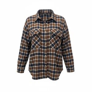 Zenobia Blue & Brown Plaid Button-Up Shirt | Boutique Chic (1X)